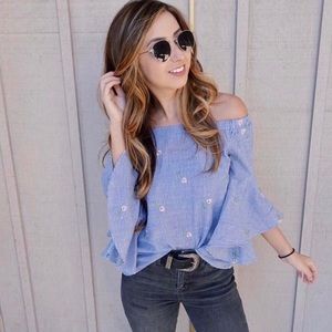 Dance & Marvel off the shoulder striped top with flowers size S